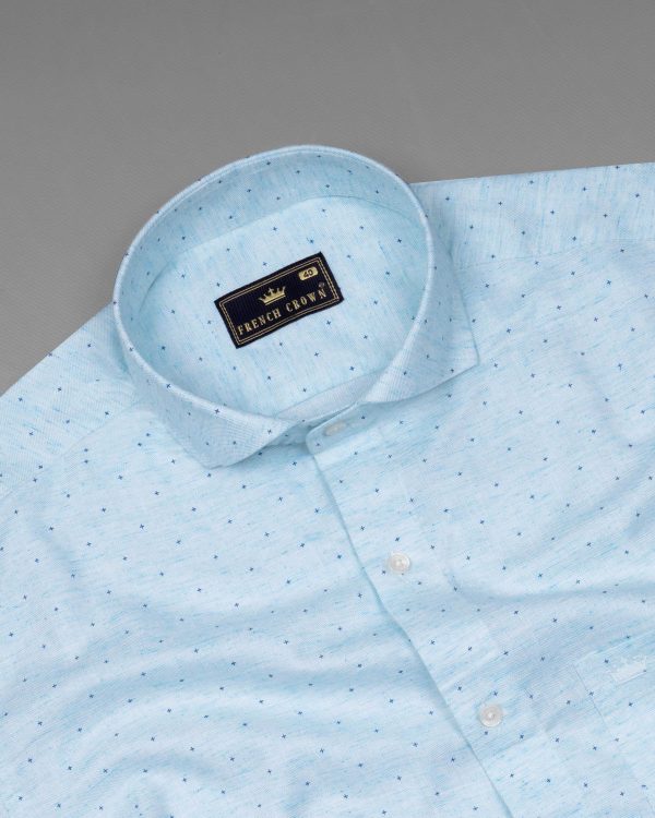 Turquoise Blue Plus Sign Printed Premium Cotton Shirt For Sale - Image 4