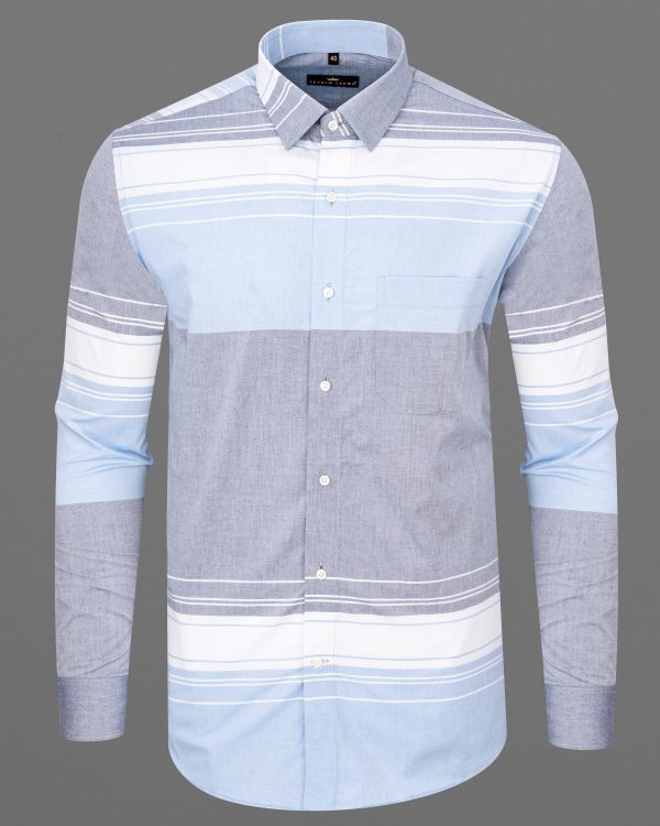 Amethyst Grey and White Striped Premium Cotton Shirt Cheap - Image 2