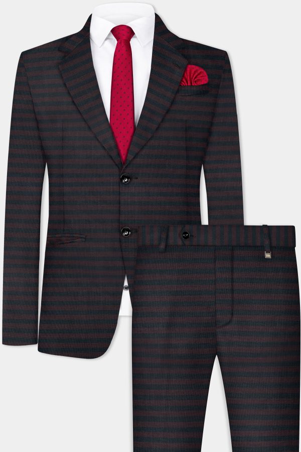 Jade Black with Shark Brown Striped Wool Blend Suit For Sale - Image 2