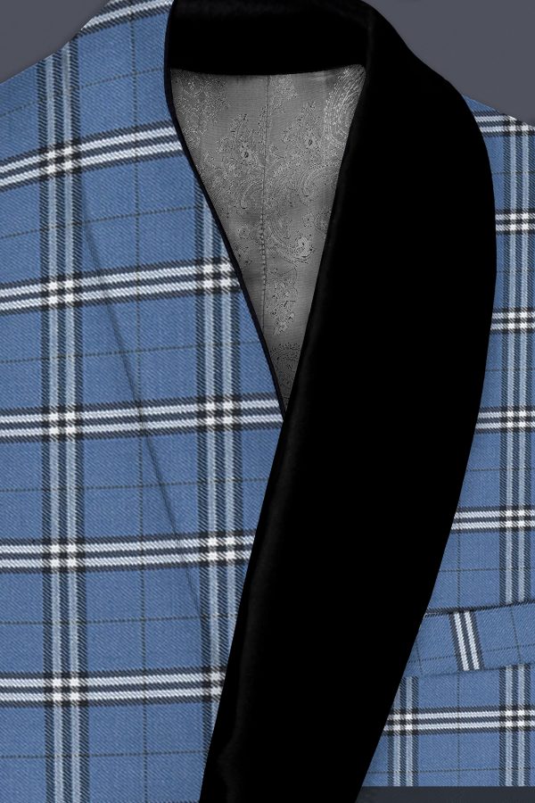 Metalic Blue Plaid Wool Blend Tuxedo Suit Discount - Image 4
