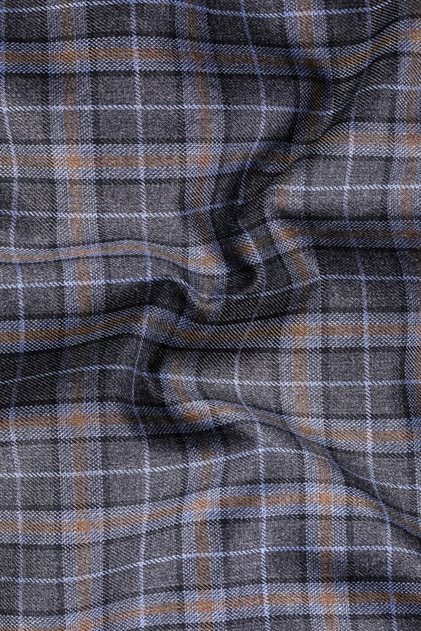 Smokey Gray Plaid Wool Blend Double Breasted Suit Hot on Sale - Image 3