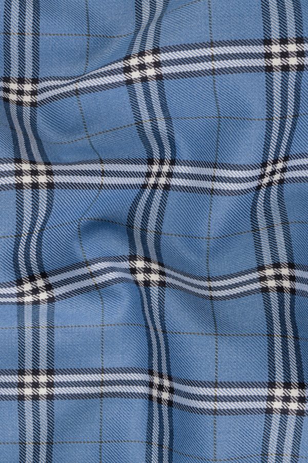Metalic Blue Plaid Wool Blend Tuxedo Suit Discount - Image 3