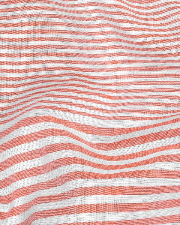 Blush Peach and White Striped Luxurious Linen Shirt For Cheap - Image 2