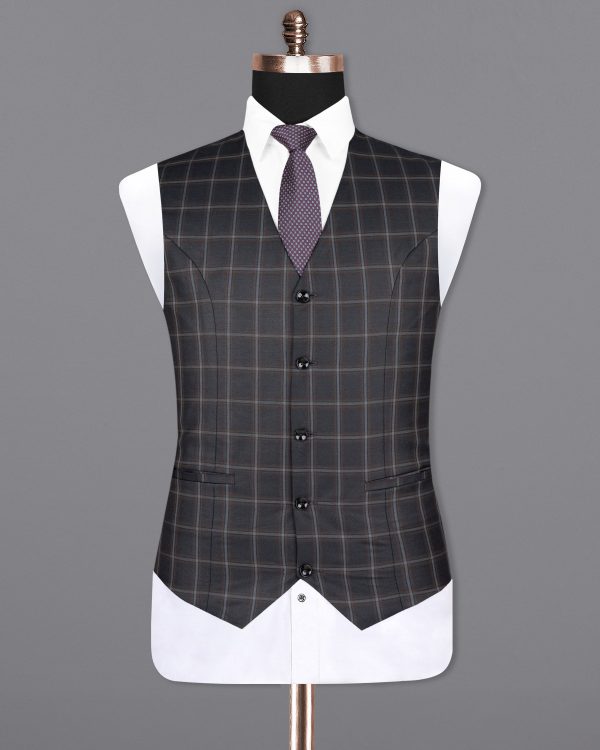 Tundora Gray windowpane Wool Rich Waistcoat Online now - Image 2