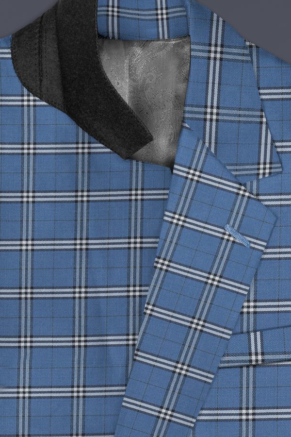 Metalic Blue Plaid Wool Blend Single Breasted Suit Hot on Sale - Image 4