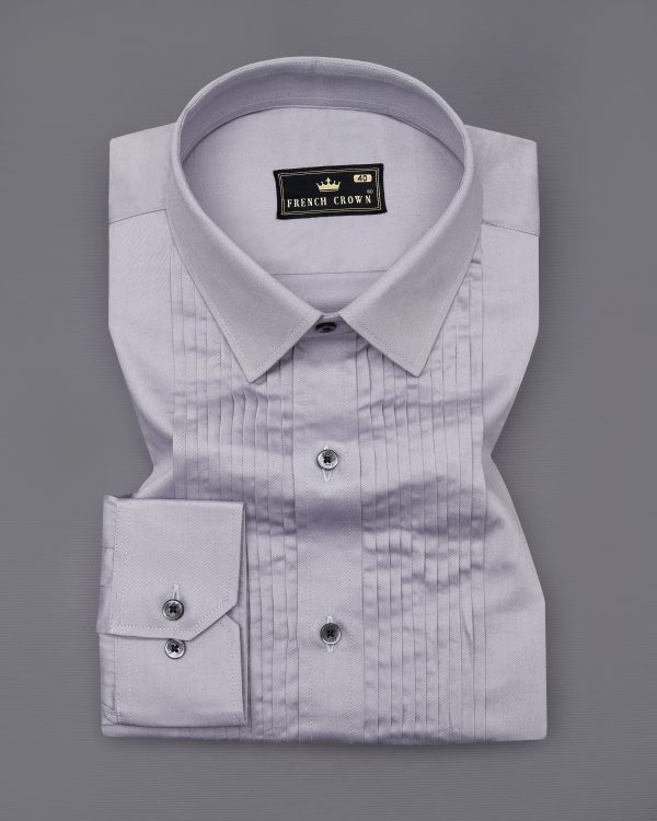Haze Lavender Subtle Sheen Snake Pleated Super Soft Premium Cotton Tuxedo Shirt For Cheap
