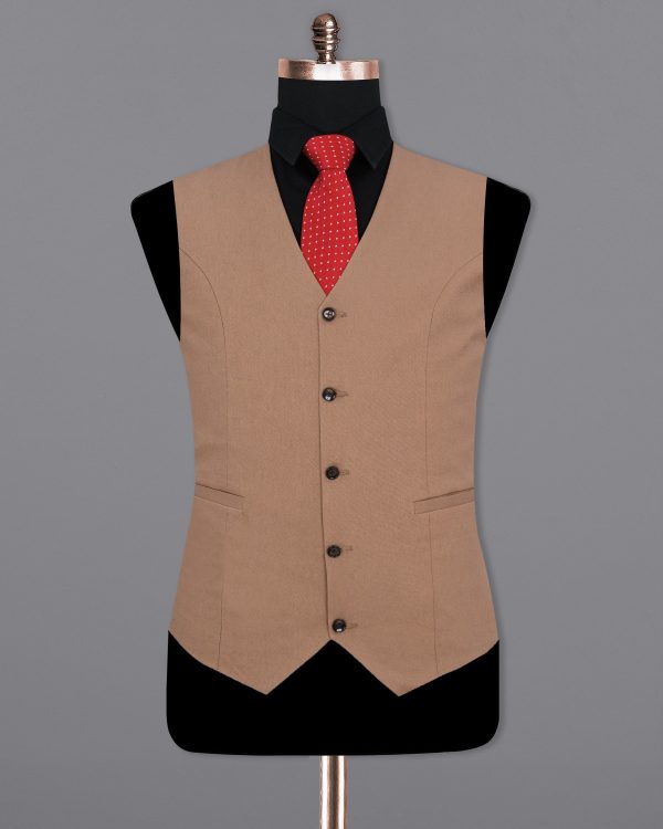 Dark Chestnut Brown Solid Premium Cotton Waistcoat Fashion - Image 2