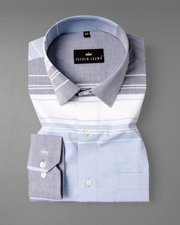 Amethyst Grey and White Striped Premium Cotton Shirt Cheap - Image 5