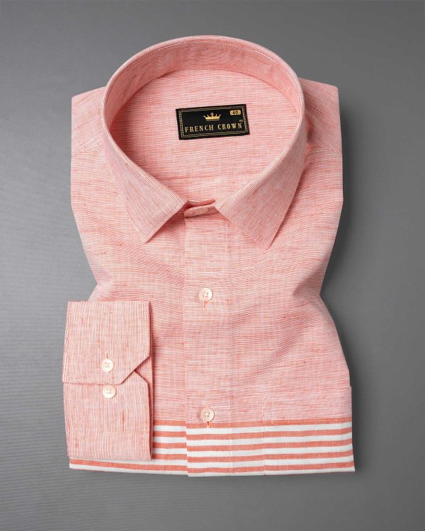 Blush Peach and White Striped Luxurious Linen Shirt For Cheap - Image 4