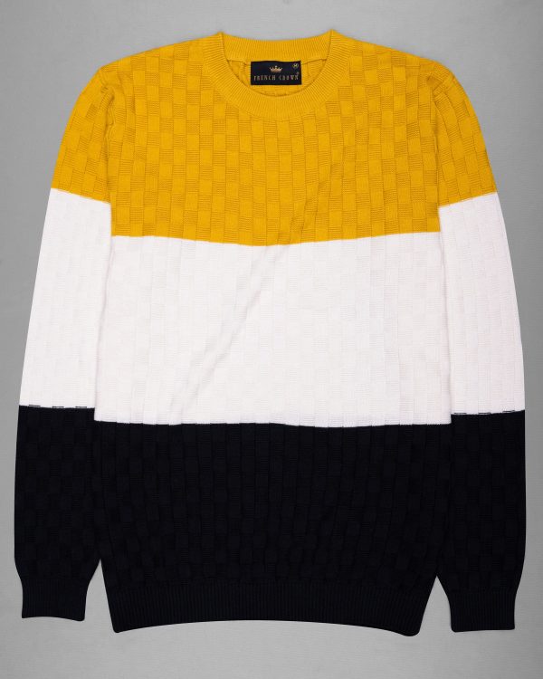 Tangarine Yellow, Jade Black and White Jacquard Textured Super Soft Premium Jersey Sweatshirt Online Hot Sale - Image 2