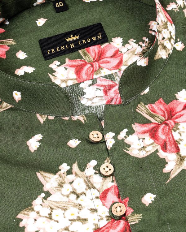 Finch Green Floral Printed Premium Cotton Kurta Shirt For Cheap - Image 4