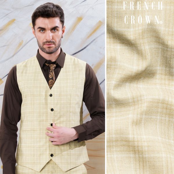 Hampton Beige Wool Rich Plaid Waistcoat Cheap