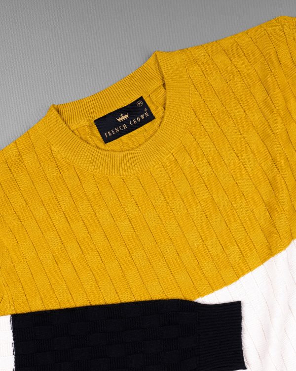 Tangarine Yellow, Jade Black and White Jacquard Textured Super Soft Premium Jersey Sweatshirt Online Hot Sale - Image 5