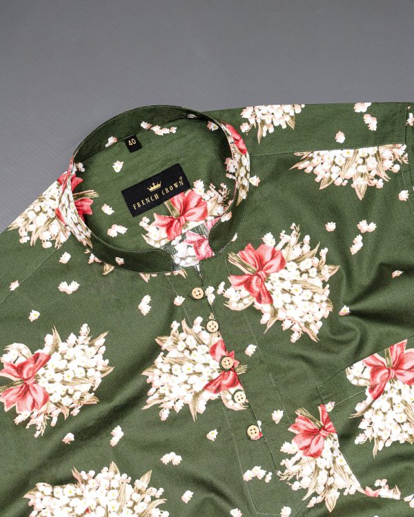 Finch Green Floral Printed Premium Cotton Kurta Shirt For Cheap - Image 5