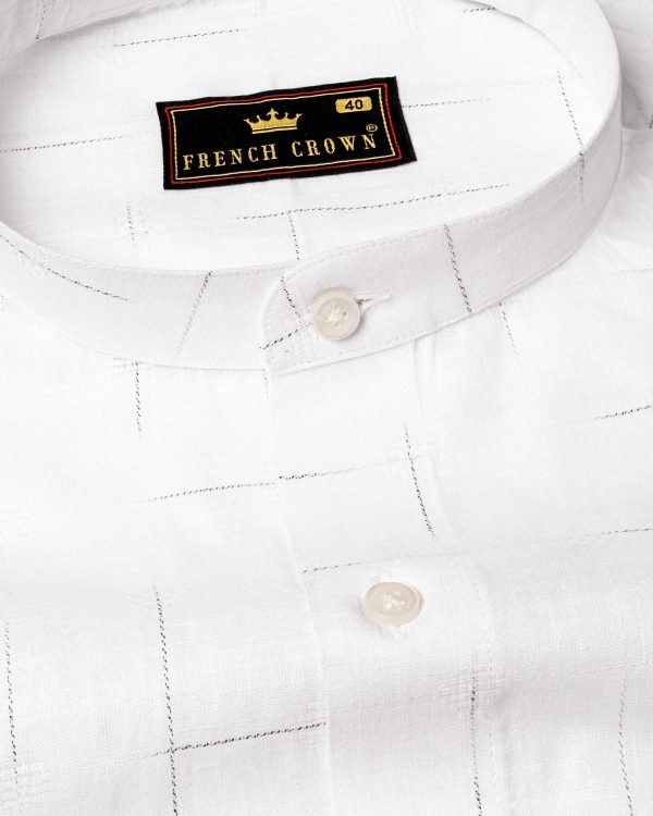 Bright White windowpane Dobby Textured Premium Giza Cotton Shirt Sale - Image 3