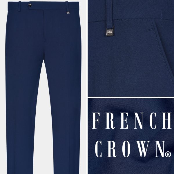 Cloud Burst Blue Wool Rich Stretchable Pant Fashion