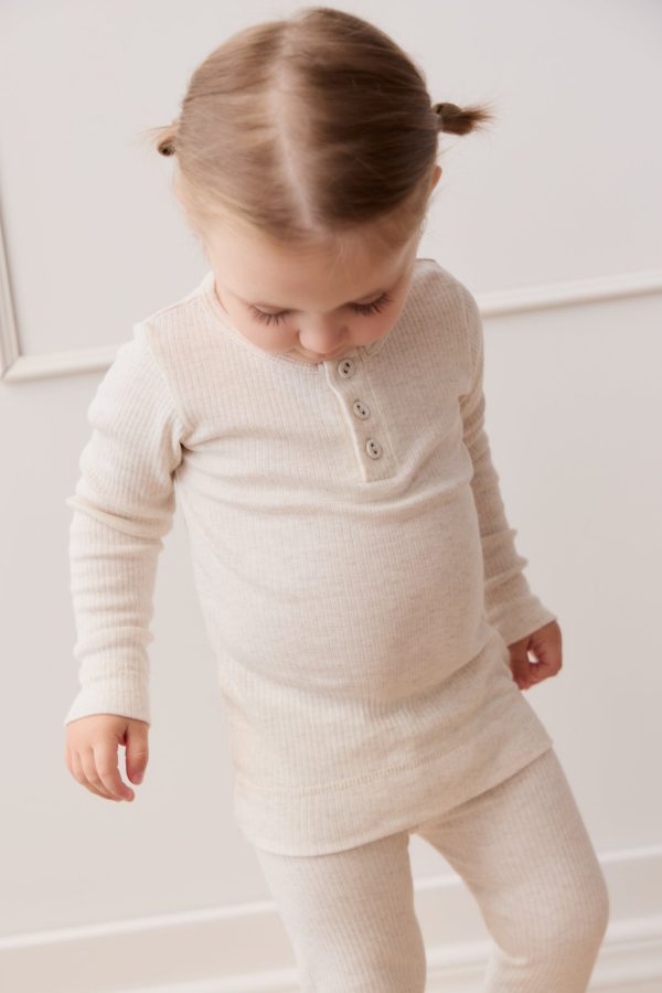 Organic Cotton Modal Long Sleeve Henley - Oatmeal Marle Online Hot Sale - Image 5