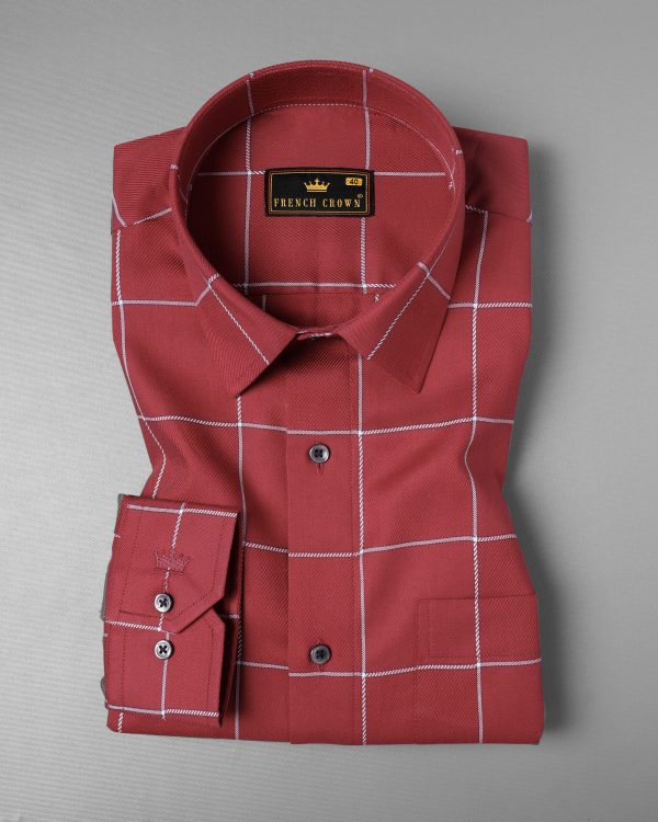 Old Brick Windowpane Premium Cotton Shirt For Sale - Image 3