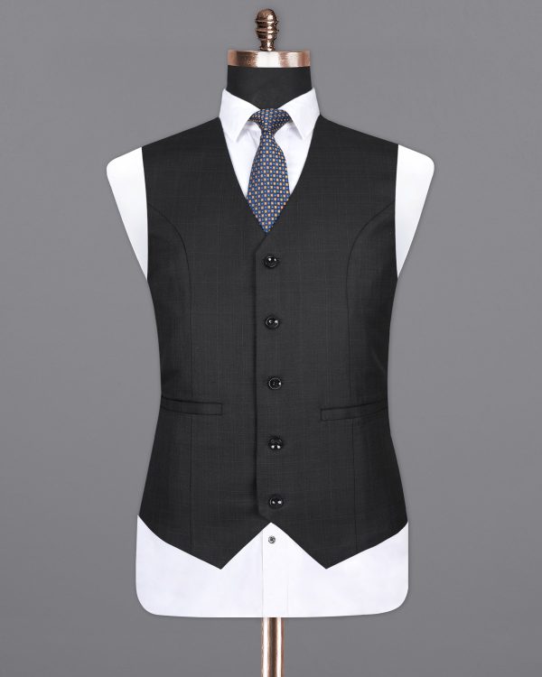 Log Cabin Black Subtle Plaid Wool Rich Waistcoat Online Sale - Image 2