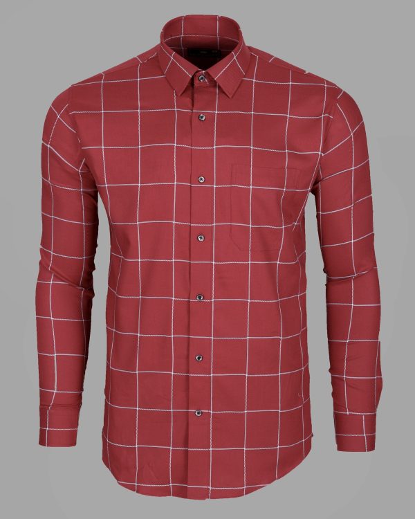 Old Brick Windowpane Premium Cotton Shirt For Sale - Image 5
