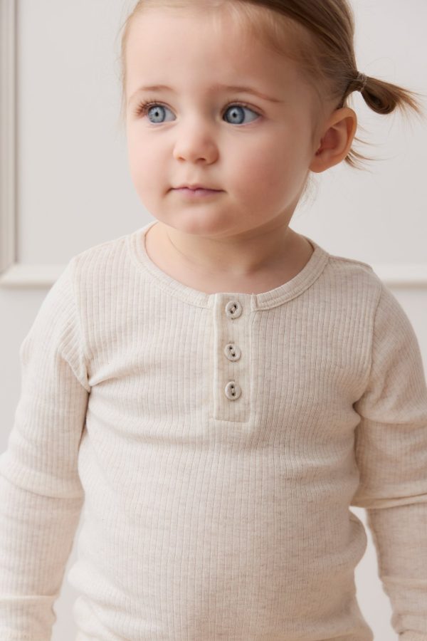 Organic Cotton Modal Long Sleeve Henley - Oatmeal Marle Online Hot Sale