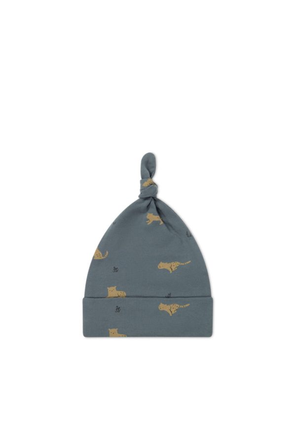 Organic Cotton Knot Beanie - Lenny Leopard Smoke on Sale - Image 2