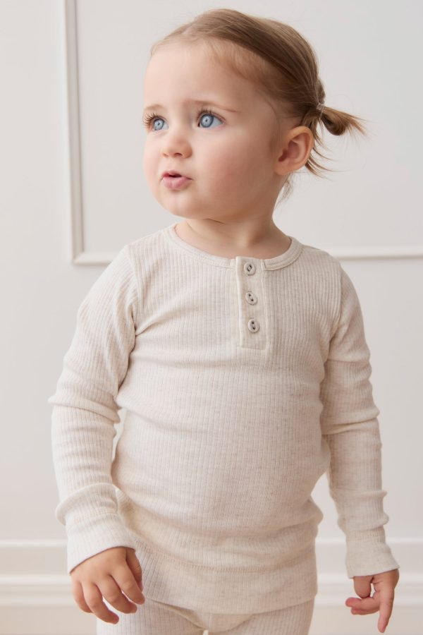 Organic Cotton Modal Long Sleeve Henley - Oatmeal Marle Online Hot Sale - Image 3