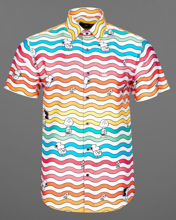 Bright White with Cadet Pink Multicolour Printed Super Soft Premium Cotton Shirt Discount - Image 2