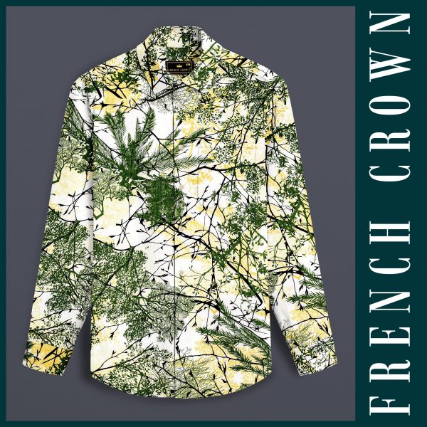 Alpine Fresh-Killarney Green and Bright White Printed Lightweight Premium Cotton Casual Shirt For Sale