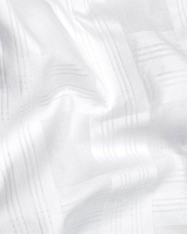 Bright White Plaid Dobby Textured Premium Cotton Shirt Fashion - Image 2