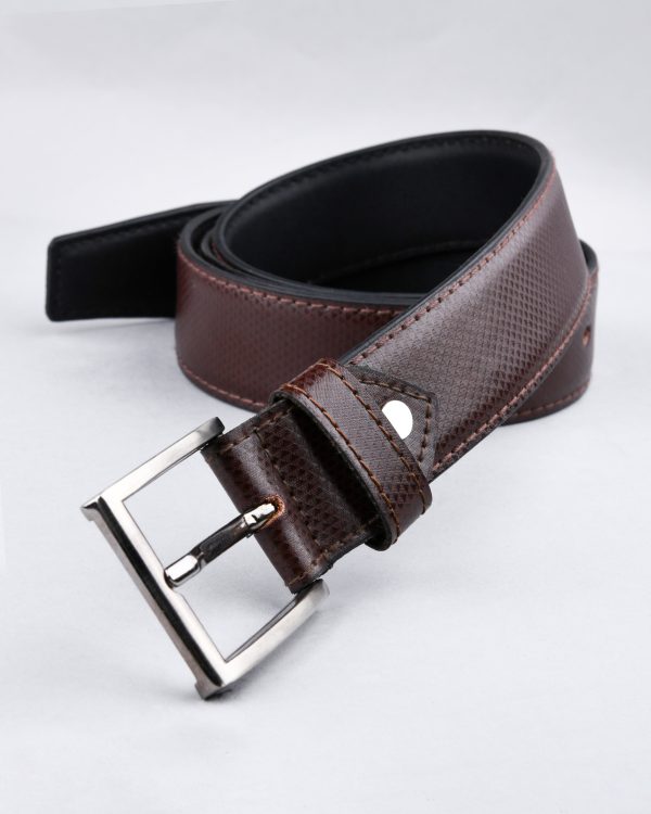 Tan Triangle Textured Vegan Leather Handcrafted Belt Hot on Sale - Image 5