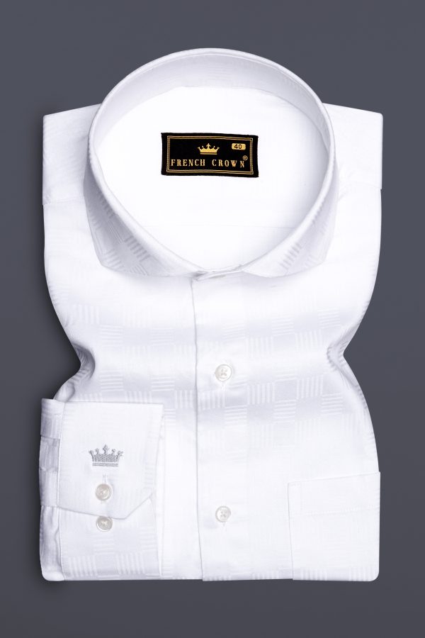 Alpine-Bright White Jacquard Textured Premium Cotton Dress Shirt For Discount - Image 3