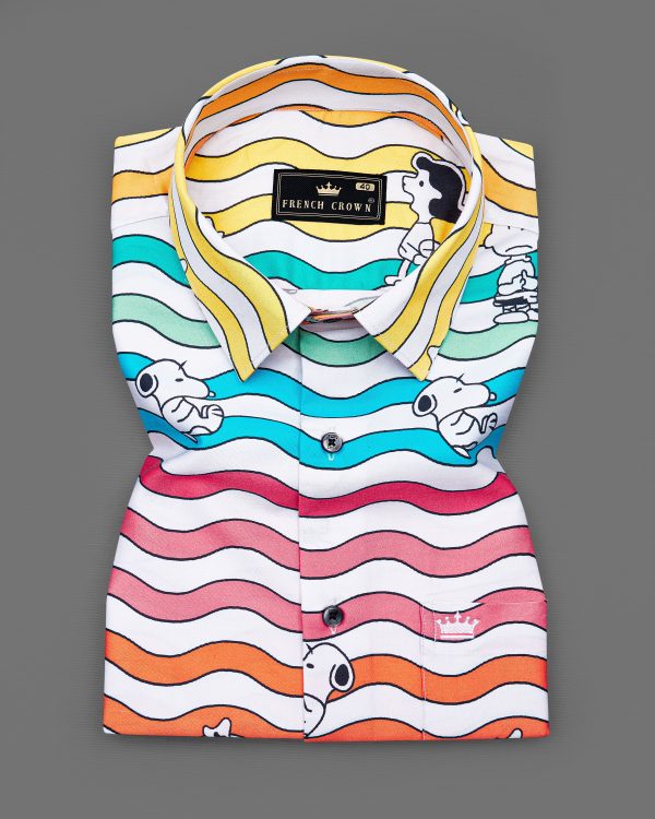 Bright White with Cadet Pink Multicolour Printed Super Soft Premium Cotton Shirt Discount - Image 5