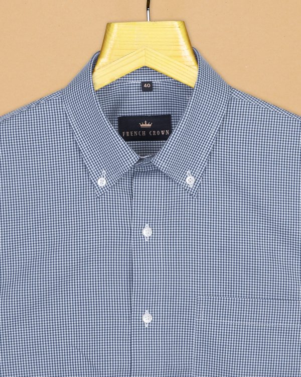 Mid blue Micro-checked Premium Cotton Shirt Online now - Image 4