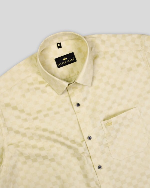 Light Brown Square Dobby Patterned Giza Cotton shirt Online Sale - Image 4