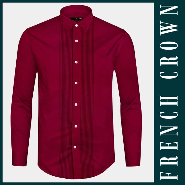 Majestic Ruby-Venetian Red Solid Subtle Sheen Super Soft Premium Cotton Tuxedo Shirt For Discount