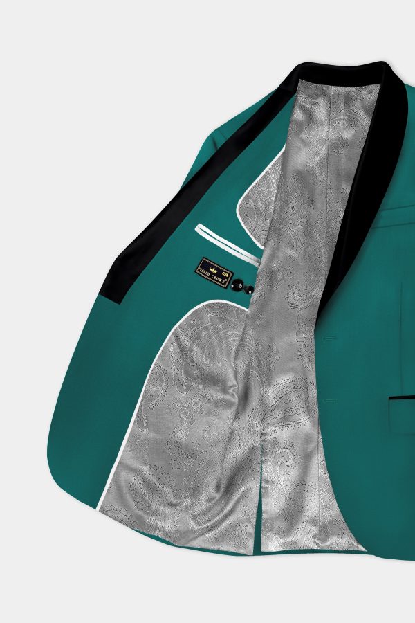 Verdant Classic-Surfie Green Solid Wool Rich Tuxedo Blazer For Sale - Image 4