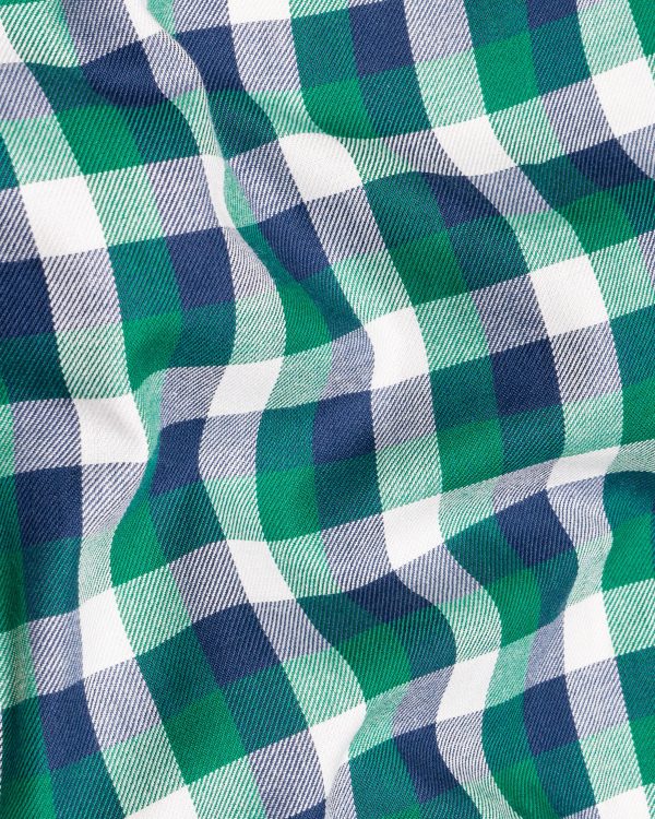 Deep Sea Green with Bright White and Rhino Blue Twill Premium Cotton Shirt Online - Image 2