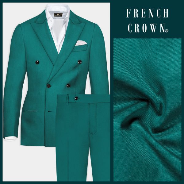Verdant Classic-Surfie Green Solid Wool Rich Double Breasted Suit For Sale