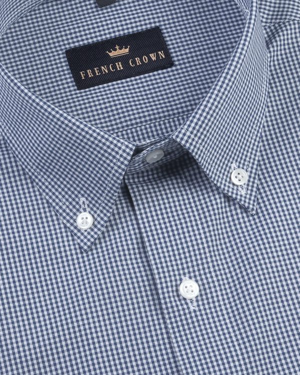 Mid blue Micro-checked Premium Cotton Shirt Online now
