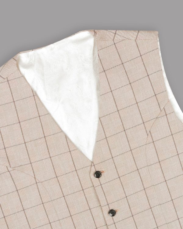 Beige Windowpane Wool Rich Waistcoat Cheap - Image 4