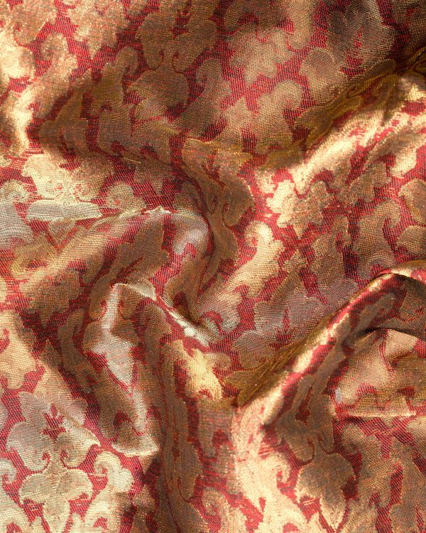 Vivid Auburm and Golden Jacquard Textured Nehru Jacket For Discount - Image 3