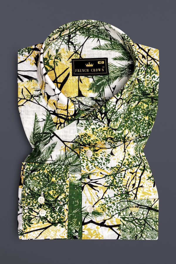 Alpine Fresh-Killarney Green and Bright White Printed Lightweight Premium Cotton Casual Shirt For Sale - Image 5