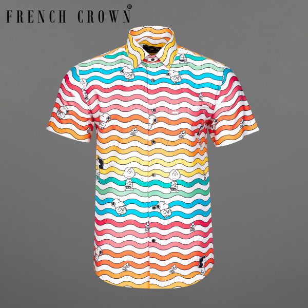 Bright White with Cadet Pink Multicolour Printed Super Soft Premium Cotton Shirt Discount