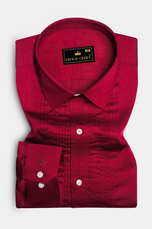 Majestic Ruby-Venetian Red Solid Subtle Sheen Super Soft Premium Cotton Tuxedo Shirt For Discount - Image 5