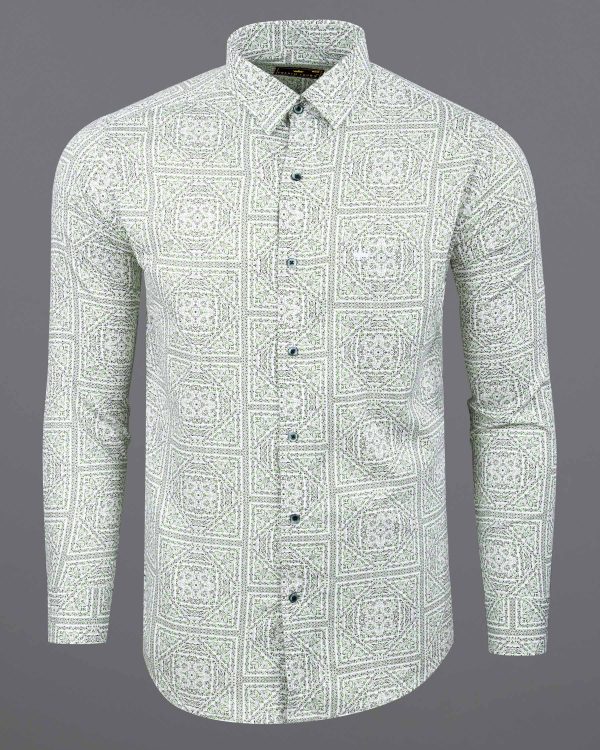 Celeste Grey with Green  Micro Flowers Printed Super soft Premium Cotton Shirt Online now - Image 5