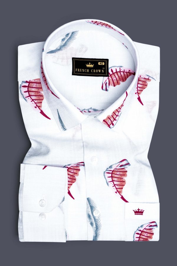 Alpine Leaf-Bright White Leaves Printed Lightweight Premium Cotton Casual Shirt Hot on Sale - Image 5