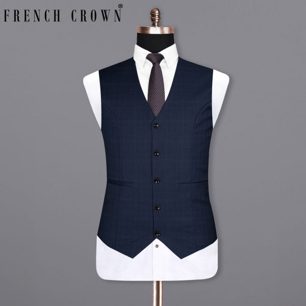 Cloud Burst Blue Super fine Subtle Checkered Woolrich Waistcoat Supply