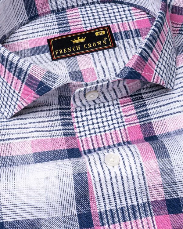 Bright White Twill Plaid Premium Cotton Shirt Sale