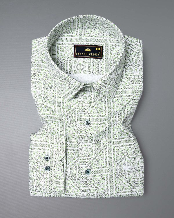 Celeste Grey with Green  Micro Flowers Printed Super soft Premium Cotton Shirt Online now - Image 3